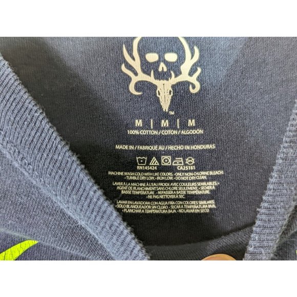 Bone Collector Long-Sleeve Skull Logo Graphic T-Shirt Navy Blue Neon Green Med - Picture 4 of 4